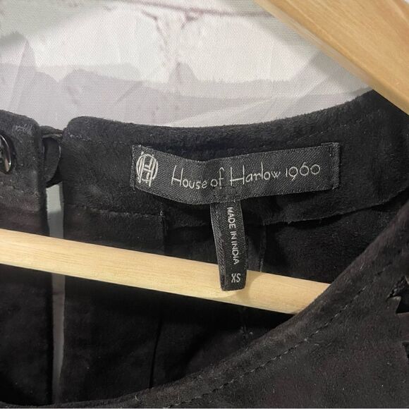 House of Harlow 1960 Black Leather Fringe Sleeveless Top Size xSmall - Picture 3 of 7